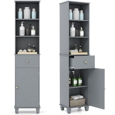 CostwayArmoire de Salle de Bain Haute 172 cm Armoire Étroite sur Pied avec 3 Étagères Ouvertes 1 Tiroir 1 Porte Meuble de Rangement Gris - Publicité CostwayArmoire de Salle de Bain Haute 172 cm Armoire Étroite sur Pied avec 3 Étagères Ouvertes 1 Tiroir 1 Porte Meuble de Rangement Gris - Publicité
