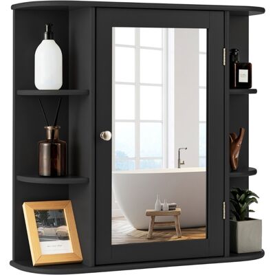CostwayMeuble de Salle de Bain Mural avec 1 Porte avec Miroir et 4 Etagères 6 étagères extérieures en MDF 66x16,5x60cm Noir - Publicité CostwayMeuble de Salle de Bain Mural avec 1 Porte avec Miroir et 4 Etagères 6 étagères extérieures en MDF 66x16,5x60cm Noir - Publicité