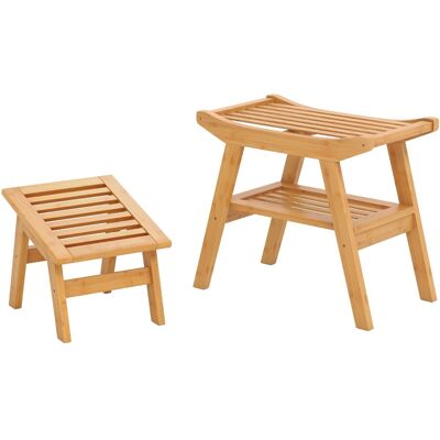 CostwayBanc de Douche en Bambou avec Repose-pied en Bois à 2 Niveaux avec Étagère de Rangement Organisateur de Chaise de Douche Naturel - Publicité CostwayBanc de Douche en Bambou avec Repose-pied en Bois à 2 Niveaux avec Étagère de Rangement Organisateur de Chaise de Douche Naturel - Publicité