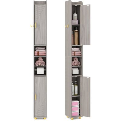 CostwayArmoire de Salle de Bain Haute Organiseur Étroit avec 2 Portes et Étagères Réglables Porte-papier Toilette et Crochet Latéral Gris - Publicité CostwayArmoire de Salle de Bain Haute Organiseur Étroit avec 2 Portes et Étagères Réglables Porte-papier Toilette et Crochet Latéral Gris - Publicité