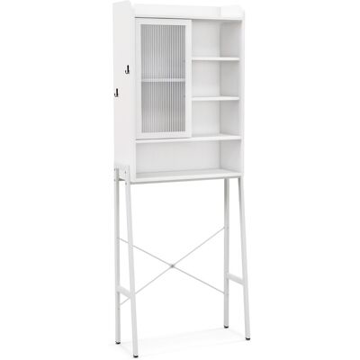CostwayMeuble WC Au-dessus de Toilettes avec Porte Vitrée Coulissante Meuble de Rangement Industriel Cadre en Métal Étagères Réglables Blanc - Publicité CostwayMeuble WC Au-dessus de Toilettes avec Porte Vitrée Coulissante Meuble de Rangement Industriel Cadre en Métal Étagères Réglables Blanc - Publicité