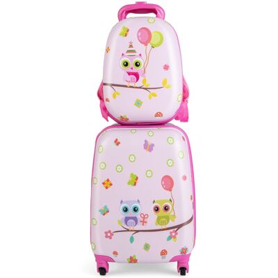 CostwayValise Enfant à Roulettes 16 + Sac à dos 12 Ensemble de Bagage Enfants avec Motif Hibou Rose Jaune - Publicité CostwayValise Enfant à Roulettes 16 + Sac à dos 12 Ensemble de Bagage Enfants avec Motif Hibou Rose Jaune - Publicité