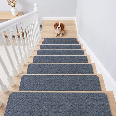 Costway15 Pcs Marchettes d'Escalier 20 x 76 CM en Tissu Polyester Tapis d'Escalier Autocollant Antidérapant Gris Clair - Publicité Costway15 Pcs Marchettes d'Escalier 20 x 76 CM en Tissu Polyester Tapis d'Escalier Autocollant Antidérapant Gris Clair - Publicité