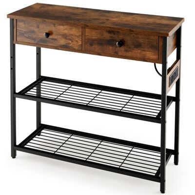 CostwayTable d'Entrée avec Station de Chargement Console Étroite avec 2 Tiroirs & 2 Étagères en Treillis Métallique Bois Café - Publicité CostwayTable d'Entrée avec Station de Chargement Console Étroite avec 2 Tiroirs & 2 Étagères en Treillis Métallique Bois Café - Publicité