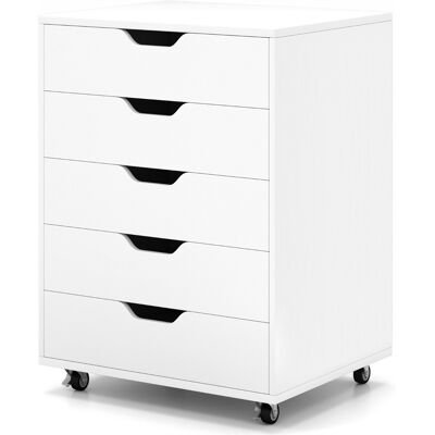 CostwayCaisson Mobile et Vertical à Roulettes avec 5 Tiroirs Poignée Incurvée et 2 Roues avec Frein 49 x 40 x 65 cm Blanc - Publicité CostwayCaisson Mobile et Vertical à Roulettes avec 5 Tiroirs Poignée Incurvée et 2 Roues avec Frein 49 x 40 x 65 cm Blanc - Publicité