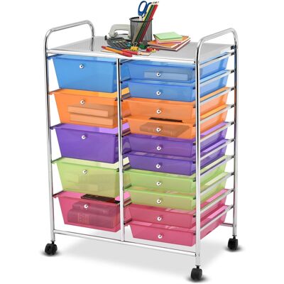 CostwayChariot de rangement roulant, 15 tiroirs amovibles desserte pour bureau classeur à roulettes 63x37x87cm Multicolore - Publicité CostwayChariot de rangement roulant, 15 tiroirs amovibles desserte pour bureau classeur à roulettes 63x37x87cm Multicolore - Publicité