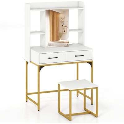 CostwayEnsemble de Coiffeuse avec Miroir & Station de Charge Tiroirs Étagères Ouvertes et Armoire à Miroir pour Chambre à Coucher Blanc - Publicité CostwayEnsemble de Coiffeuse avec Miroir & Station de Charge Tiroirs Étagères Ouvertes et Armoire à Miroir pour Chambre à Coucher Blanc - Publicité