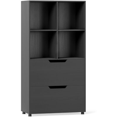 CostwayÉtagère à Livres avec 4 Compartiments Ouverts 2 Grands Tiroirs Anti-basculement Meuble de Rangement en Bois 70 x 33,5 x 130 cm Noir - Publicité CostwayÉtagère à Livres avec 4 Compartiments Ouverts 2 Grands Tiroirs Anti-basculement Meuble de Rangement en Bois 70 x 33,5 x 130 cm Noir - Publicité