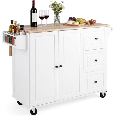 CostwayChariot d'Îlot de Cuisine sur Roues avec 3 Tiroirs Armoire de Rangement, Étagères Réglables Plan de Travail en Bois de Caoutchouc - Publicité CostwayChariot d'Îlot de Cuisine sur Roues avec 3 Tiroirs Armoire de Rangement, Étagères Réglables Plan de Travail en Bois de Caoutchouc - Publicité