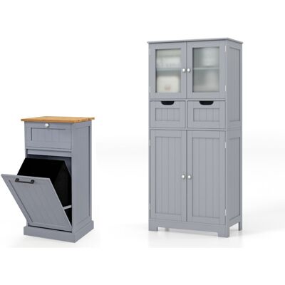 CostwayArmoire à Linge avec Panier à Linge Inclinable Armoire Autoportante Gris + Meuble de Salle de Bain à 4 Portes 2 Tiroirs 60x30x128cm Gris - Publicité CostwayArmoire à Linge avec Panier à Linge Inclinable Armoire Autoportante Gris + Meuble de Salle de Bain à 4 Portes 2 Tiroirs 60x30x128cm Gris - Publicité