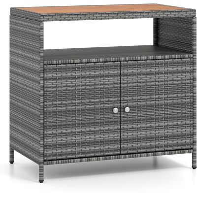 CostwayArmoire de Rangement Exterieur en Rotin Armoire de Jardin avec Plateau en Bois d'Acacia Compartiment Ouvert Buffet à 2 Portes Gris+Naturel - Publicité CostwayArmoire de Rangement Exterieur en Rotin Armoire de Jardin avec Plateau en Bois d'Acacia Compartiment Ouvert Buffet à 2 Portes Gris+Naturel - Publicité