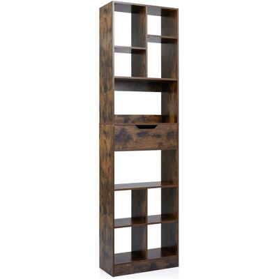 CostwayBibliothèque à 10 Compartiments Ouverts Meuble de Rangement en Bois avec Tiroir Dispositifs Anti-basculement 50 x 24 x 180cm Marron Rustique - Publicité CostwayBibliothèque à 10 Compartiments Ouverts Meuble de Rangement en Bois avec Tiroir Dispositifs Anti-basculement 50 x 24 x 180cm Marron Rustique - Publicité