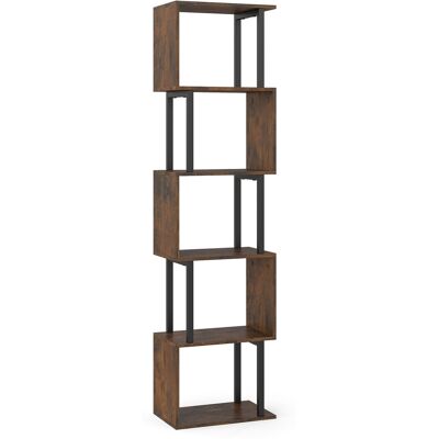 CostwayBibliothèque à 5 Niveaux Meuble de Rangement Ouvert Géométrique en Forme de S avec Cadre Métallique Robuste 38 x 23 x 147 cm Marron Rustique - Publicité CostwayBibliothèque à 5 Niveaux Meuble de Rangement Ouvert Géométrique en Forme de S avec Cadre Métallique Robuste 38 x 23 x 147 cm Marron Rustique - Publicité