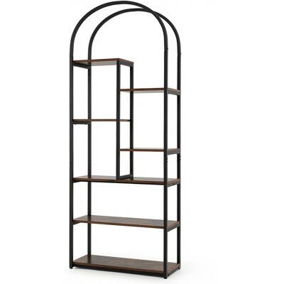 CostwayBibliotheque Design Arqué Étagère de Rangement 7 Niveaux Meuble Présentoir Géométrique avec Structure Métallique 70 x 30 x 181,5 cm Marron - Publicité CostwayBibliotheque Design Arqué Étagère de Rangement 7 Niveaux Meuble Présentoir Géométrique avec Structure Métallique 70 x 30 x 181,5 cm Marron - Publicité