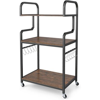 CostwayChariot Roulant 3 Niveaux Étagère de Cuisine Mobile avec 10 Crochets Amovibles 4 Roulettes Cadre Métal Meuble de Rangement Marron Rustique - Publicité CostwayChariot Roulant 3 Niveaux Étagère de Cuisine Mobile avec 10 Crochets Amovibles 4 Roulettes Cadre Métal Meuble de Rangement Marron Rustique - Publicité