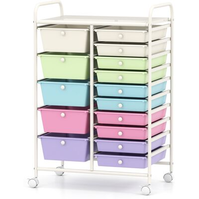 CostwayChariot de Rangement Roulant 15 Tiroirs Chariot Utilitaire Polyvalent Tiroirs Amovibles et Roulettes Verrouillables Multicolore - Publicité CostwayChariot de Rangement Roulant 15 Tiroirs Chariot Utilitaire Polyvalent Tiroirs Amovibles et Roulettes Verrouillables Multicolore - Publicité