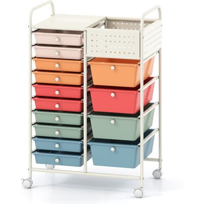 CostwayChariot de Rangement à Roulettes 14 Tiroirs Chariot de Service Mobile avec Plateau&Planche Perforée Desserte Roulante 63x37x87cm Coloré - Publicité CostwayChariot de Rangement à Roulettes 14 Tiroirs Chariot de Service Mobile avec Plateau&Planche Perforée Desserte Roulante 63x37x87cm Coloré - Publicité