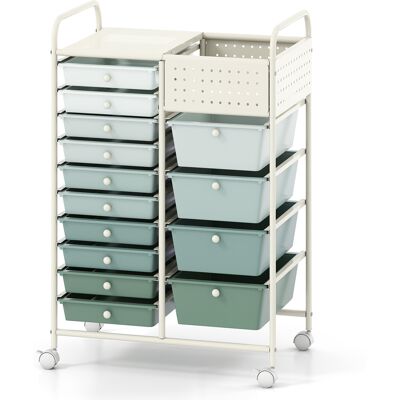 CostwayChariot de Rangement à Roulettes 14 Tiroirs Chariot de Service Mobile avec Plateau&Planche Perforée Desserte Roulante 63x37x87cm Vert - Publicité CostwayChariot de Rangement à Roulettes 14 Tiroirs Chariot de Service Mobile avec Plateau&Planche Perforée Desserte Roulante 63x37x87cm Vert - Publicité