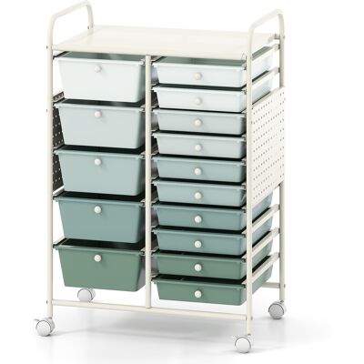 CostwayChariot de Rangement à Roulettes 15 Tiroirs Chariot de Service Mobile Plateau&Planche Perforée Desserte Roulante 63x37x87cm Vert - Publicité CostwayChariot de Rangement à Roulettes 15 Tiroirs Chariot de Service Mobile Plateau&Planche Perforée Desserte Roulante 63x37x87cm Vert - Publicité