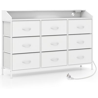 CostwayCommode avec Lumières LED Station de Recharge 9 Tiroirs en Tissu & Cadre Métallique Meuble TV pour Télé Jusqu'à 58" Blanc - Publicité CostwayCommode avec Lumières LED Station de Recharge 9 Tiroirs en Tissu & Cadre Métallique Meuble TV pour Télé Jusqu'à 58" Blanc - Publicité