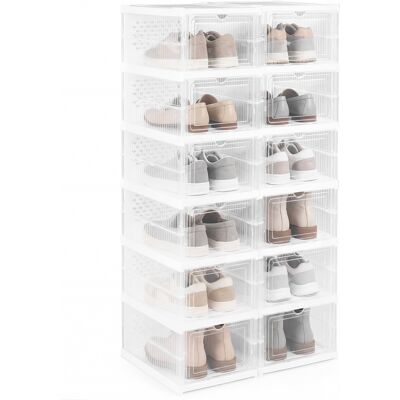 CostwayEnsemble de 2 Organisateurs à Chaussures à 6 Niveaux Boîtes de Rangement Pliables en Plastique avec Porte Avant à Rabat Étagère à Chaussures - Publicité CostwayEnsemble de 2 Organisateurs à Chaussures à 6 Niveaux Boîtes de Rangement Pliables en Plastique avec Porte Avant à Rabat Étagère à Chaussures - Publicité