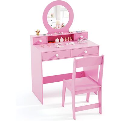 CostwayEnsemble de Coiffeuse pour Enfants avec Miroir Coiffeuse et Chaise avec Miroir Etagère Ouverte et 4 Tiroirs de Rangement pour 3+ Ans Rose - Publicité CostwayEnsemble de Coiffeuse pour Enfants avec Miroir Coiffeuse et Chaise avec Miroir Etagère Ouverte et 4 Tiroirs de Rangement pour 3+ Ans Rose - Publicité