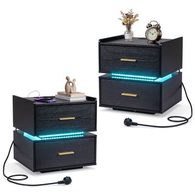 CostwayLot de 2 Tables de Chevet avec Station de Charge Table de Nuit LED avec 2 Tiroirs Bout de Canape Semi-Flottante avec Base Métallique Noir - Publicité CostwayLot de 2 Tables de Chevet avec Station de Charge Table de Nuit LED avec 2 Tiroirs Bout de Canape Semi-Flottante avec Base Métallique Noir - Publicité