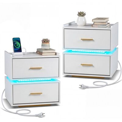 CostwayLot de 2 Tables de Chevet avec Station de Charge Table de Nuit LED avec 2 Tiroirs Bout de Canape Semi-Flottante avec Base Métallique Blanc - Publicité CostwayLot de 2 Tables de Chevet avec Station de Charge Table de Nuit LED avec 2 Tiroirs Bout de Canape Semi-Flottante avec Base Métallique Blanc - Publicité