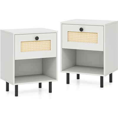 CostwayLot de 2 Tables de Chevet en Rotin avec Tiroir et Étagère Ouverte Table d'Appoint Bohème avec Pieds Métalliques Bout de Canapé 40x30x52cm - Publicité CostwayLot de 2 Tables de Chevet en Rotin avec Tiroir et Étagère Ouverte Table d'Appoint Bohème avec Pieds Métalliques Bout de Canapé 40x30x52cm - Publicité