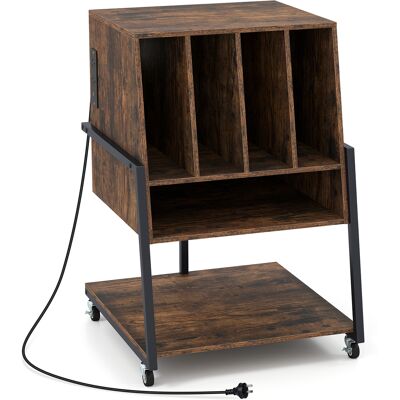 CostwayMeuble Vinyle Rangement Vinyle avec Prise Multiple Roulettes à Frein et Étagères&Compartiments Support à Tourne Disque Marron Rustique - Publicité CostwayMeuble Vinyle Rangement Vinyle avec Prise Multiple Roulettes à Frein et Étagères&Compartiments Support à Tourne Disque Marron Rustique - Publicité