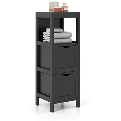 CostwayMeuble de Salle de Bain avec 2 Tiroirs Amovibles Commode de Salle de Bain en Bois avec Etagère Ouverte 30 x 30 x 89 cm Noir - Publicité CostwayMeuble de Salle de Bain avec 2 Tiroirs Amovibles Commode de Salle de Bain en Bois avec Etagère Ouverte 30 x 30 x 89 cm Noir - Publicité