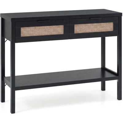 CostwayTable Console en Rotin Table d'Entrée avec Étagère Ouverte et 2 Tiroirs Anti-Basculement Table de Salon Ferme 100 x 35 x 76 CM Noir - Publicité CostwayTable Console en Rotin Table d'Entrée avec Étagère Ouverte et 2 Tiroirs Anti-Basculement Table de Salon Ferme 100 x 35 x 76 CM Noir - Publicité