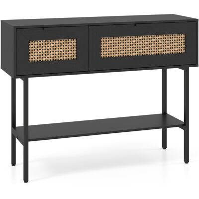 CostwayTable Console en Rotin avec 2 Tiroirs Étagère de Stockage Ouverte Dispositif Anti-Basculement Coussinet de Pied Réglable Noir - Publicité CostwayTable Console en Rotin avec 2 Tiroirs Étagère de Stockage Ouverte Dispositif Anti-Basculement Coussinet de Pied Réglable Noir - Publicité