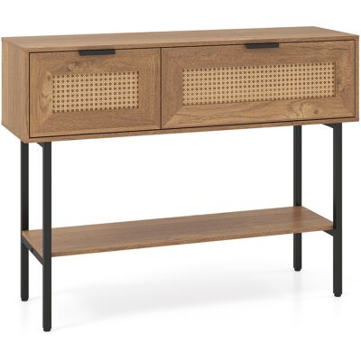 CostwayTable Console en Rotin avec 2 Tiroirs Étagère de Stockage Ouverte Dispositif Anti-Basculement Coussinet de Pied Réglable Naturel - Publicité CostwayTable Console en Rotin avec 2 Tiroirs Étagère de Stockage Ouverte Dispositif Anti-Basculement Coussinet de Pied Réglable Naturel - Publicité