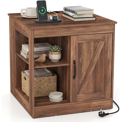 CostwayTable de Chevet Style Ferme avec Station de Chargement Table de Nuit avec Étagère Réglable Armoire et Porte de Grange Chêne Rustique - Publicité CostwayTable de Chevet Style Ferme avec Station de Chargement Table de Nuit avec Étagère Réglable Armoire et Porte de Grange Chêne Rustique - Publicité