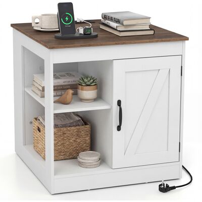 CostwayTable de Chevet Style Ferme avec Station de Chargement Table de Nuit avec Étagère Réglable Armoire et Porte de Grange Blanc - Publicité CostwayTable de Chevet Style Ferme avec Station de Chargement Table de Nuit avec Étagère Réglable Armoire et Porte de Grange Blanc - Publicité