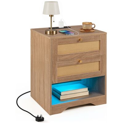 CostwayTable de Chevet avec Multiprise&Lumière LED Réglable Table de Nuit avec 2 Tiroirs en Rotin&Compartiment Ouvert 50x40x60 CM Naturel - Publicité CostwayTable de Chevet avec Multiprise&Lumière LED Réglable Table de Nuit avec 2 Tiroirs en Rotin&Compartiment Ouvert 50x40x60 CM Naturel - Publicité