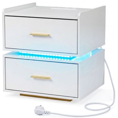 CostwayTable de Chevet avec Station de Charge Table de Nuit LED avec 2 Tiroirs Bout de Canape Semi-Flottante avec Base Métallique Blanc - Publicité CostwayTable de Chevet avec Station de Charge Table de Nuit LED avec 2 Tiroirs Bout de Canape Semi-Flottante avec Base Métallique Blanc - Publicité