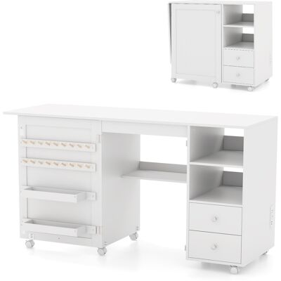 CostwayTable de Couture Pliante à Roulettes avec Station de Charge 2 Compartiments 2 Tiroirs Étagère Ouverte Meuble Machine à Coudre Blanc - Publicité CostwayTable de Couture Pliante à Roulettes avec Station de Charge 2 Compartiments 2 Tiroirs Étagère Ouverte Meuble Machine à Coudre Blanc - Publicité