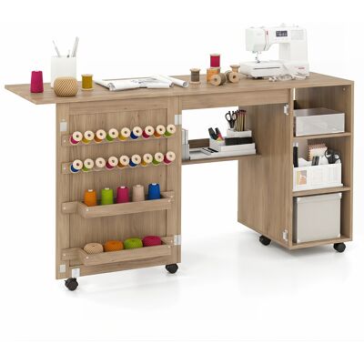 CostwayTable de Couture Pliante Station de Couture Multifonctionnelle avec Etagères de Rangement 18 Porte-fils et 2 Bacs Cachés Marron - Publicité CostwayTable de Couture Pliante Station de Couture Multifonctionnelle avec Etagères de Rangement 18 Porte-fils et 2 Bacs Cachés Marron - Publicité