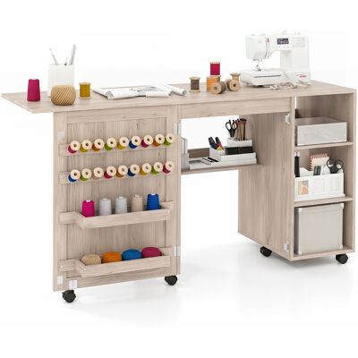 CostwayTable de Couture Pliante Station de Couture Multifonctionnelle avec Etagères de Rangement 18 Porte-fils et 2 Bacs Cachés Naturel - Publicité CostwayTable de Couture Pliante Station de Couture Multifonctionnelle avec Etagères de Rangement 18 Porte-fils et 2 Bacs Cachés Naturel - Publicité