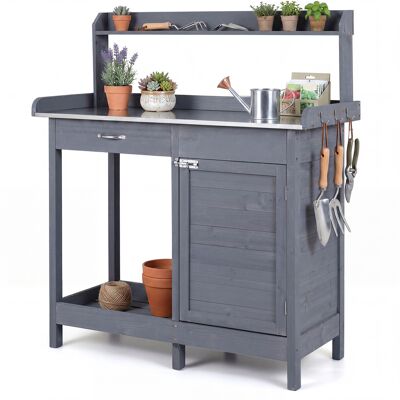 CostwayTable de Rempotage en Bois de Sapin avec Plateau en Acier Inoxydable Table de Jardinage avec Armoire Tiroir Étagères 112 x 46,5 x 125cm Gris - Publicité CostwayTable de Rempotage en Bois de Sapin avec Plateau en Acier Inoxydable Table de Jardinage avec Armoire Tiroir Étagères 112 x 46,5 x 125cm Gris - Publicité