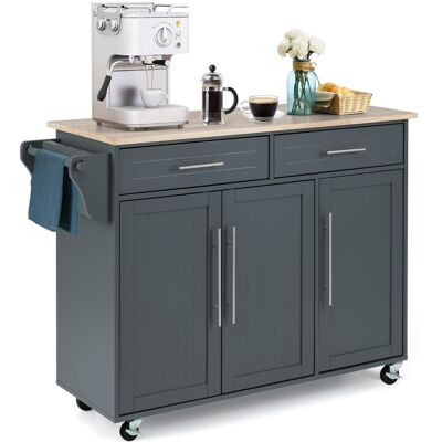 CostwayÎlot de Cuisine sur Roulettes 2 Tiroirs & 2 Placards Étagères Intérieures Ajustables Idéal pour Salle à Manger Restaurant Gris - Publicité CostwayÎlot de Cuisine sur Roulettes 2 Tiroirs & 2 Placards Étagères Intérieures Ajustables Idéal pour Salle à Manger Restaurant Gris - Publicité