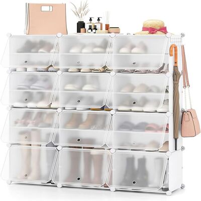 CostwayÉtagère à Chaussures à 8 Niveaux Armoire à Chaussures en Plastique pour 48 Paires avec Crochet de Suspension Latéral Réglable Blanc - Publicité CostwayÉtagère à Chaussures à 8 Niveaux Armoire à Chaussures en Plastique pour 48 Paires avec Crochet de Suspension Latéral Réglable Blanc - Publicité