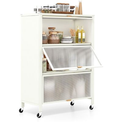 CostwayÉtagère de Cuisine à 4 Niveaux avec Portes Rabattables Support de Micro-ondes en Métal sur Roulettes Universelles Verrouillables Blanc - Publicité CostwayÉtagère de Cuisine à 4 Niveaux avec Portes Rabattables Support de Micro-ondes en Métal sur Roulettes Universelles Verrouillables Blanc - Publicité