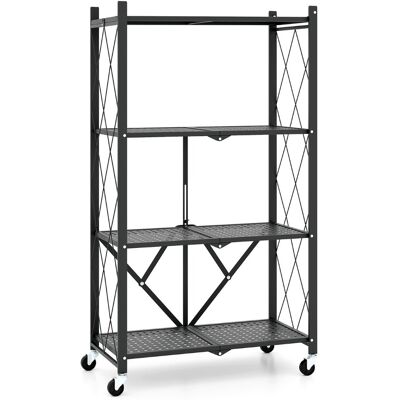 CostwayÉtagère de Rangement Pliable à 4 Niveaux Etagère de Rangement Pliable avec Roulettes Verrouillables Etagère en Métal Robuste Noir - Publicité CostwayÉtagère de Rangement Pliable à 4 Niveaux Etagère de Rangement Pliable avec Roulettes Verrouillables Etagère en Métal Robuste Noir - Publicité