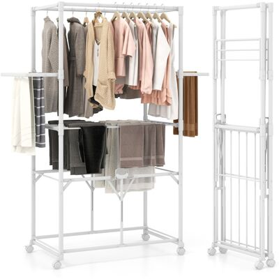 CostwayÉtendoir à Linge Pliable en Aluminium de 174 CM avec Barres pour Suspendre et Étagères de Séchage Roues Universelles Porte-vêtements Blanc - Publicité CostwayÉtendoir à Linge Pliable en Aluminium de 174 CM avec Barres pour Suspendre et Étagères de Séchage Roues Universelles Porte-vêtements Blanc - Publicité
