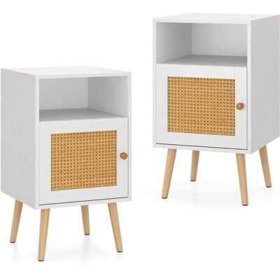 CostwayLot de 2 Tables de Chevet avec à Porte Cannage et Pieds en Bois Massif Table de Nuit Bohême Fermeture Silencieuse 40x39x70cm Blanc - Publicité CostwayLot de 2 Tables de Chevet avec à Porte Cannage et Pieds en Bois Massif Table de Nuit Bohême Fermeture Silencieuse 40x39x70cm Blanc - Publicité