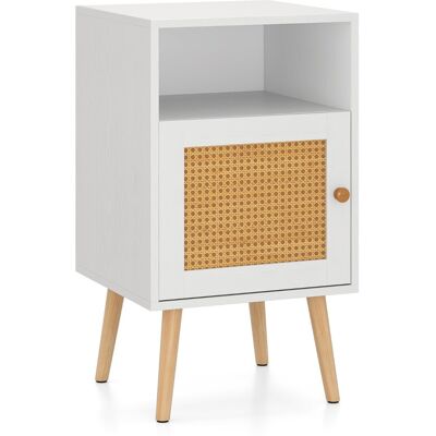 CostwayTable de Chevet avec à Porte Cannage et Pieds en Bois Massif Table de Nuit Bohême Fermeture Silencieuse 40x39x70cm Blanc - Publicité CostwayTable de Chevet avec à Porte Cannage et Pieds en Bois Massif Table de Nuit Bohême Fermeture Silencieuse 40x39x70cm Blanc - Publicité