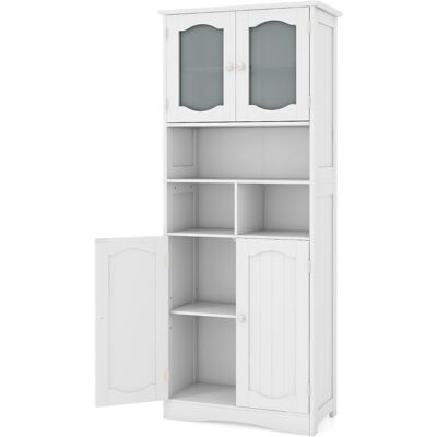 CostwayArmoire de Rangement de 148,5 cm de Haut Armoire Haute Autoportante Portes en Verre Givré Etagères pour Salle de Bain Cuisine Salon Blanc - Publicité CostwayArmoire de Rangement de 148,5 cm de Haut Armoire Haute Autoportante Portes en Verre Givré Etagères pour Salle de Bain Cuisine Salon Blanc - Publicité